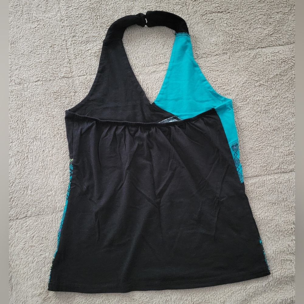 Rare! Unique Teal Patchwork Halter Top - image 2
